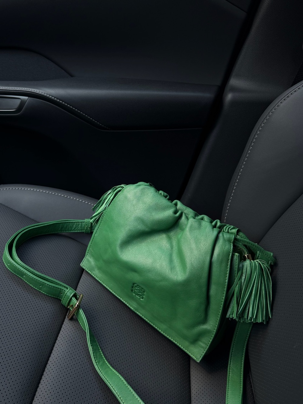 Rare Early Loewe Flamenco Tassel Mini Shoulder Bag Green Leather Archive